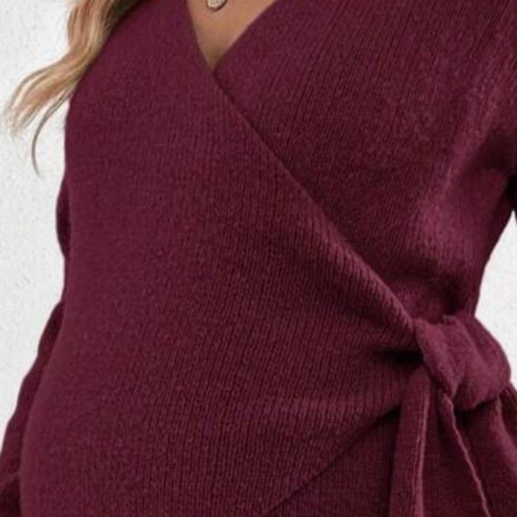Maternity Burgundy Comfy Wrap Tie Sweater Top - Picture 6 of 8